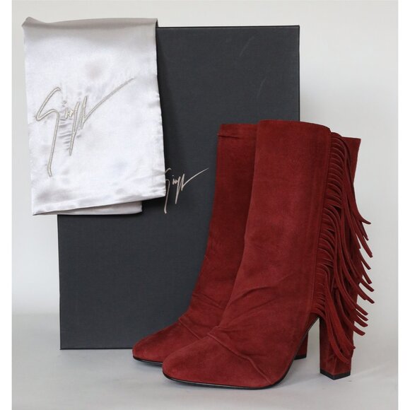 GIUSEPPE ZANOTTI BOOTS ALABAMA ANKLE BOOTIES FRINGE SUEDE LEATHER - Picture 4 of 11